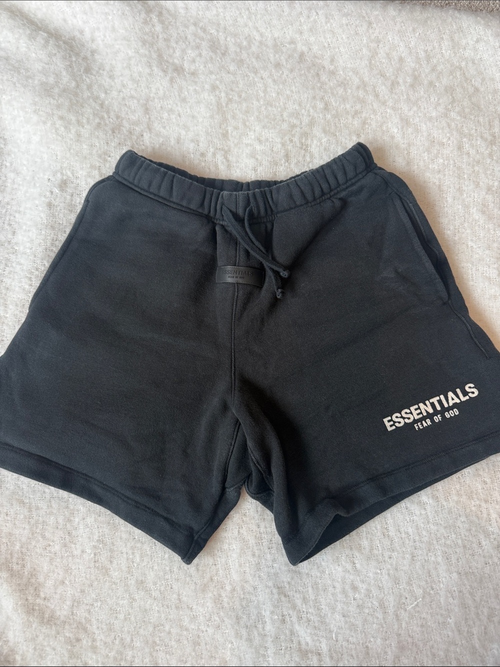 Essentials Black Logo Fleece Shorts